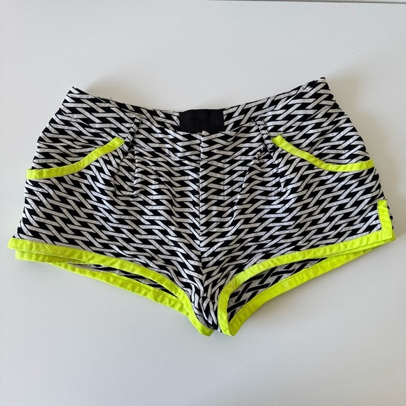 PHILIP PLEIN Stylish Black/White Women's Shorts with Neon Leather Accents Size S